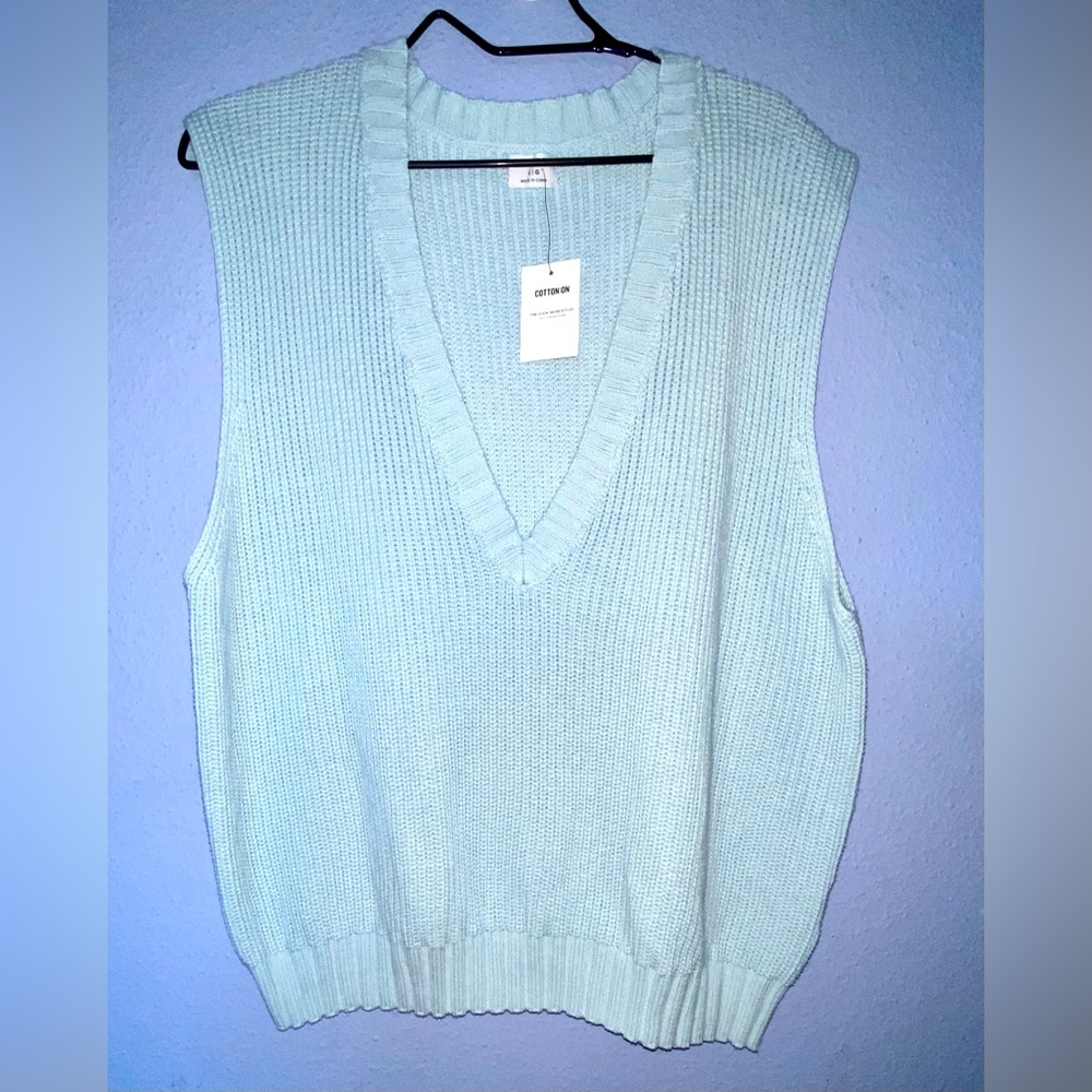 NWT unisex Cotton on baby blue sweater vest L - Picture 2 of 8
